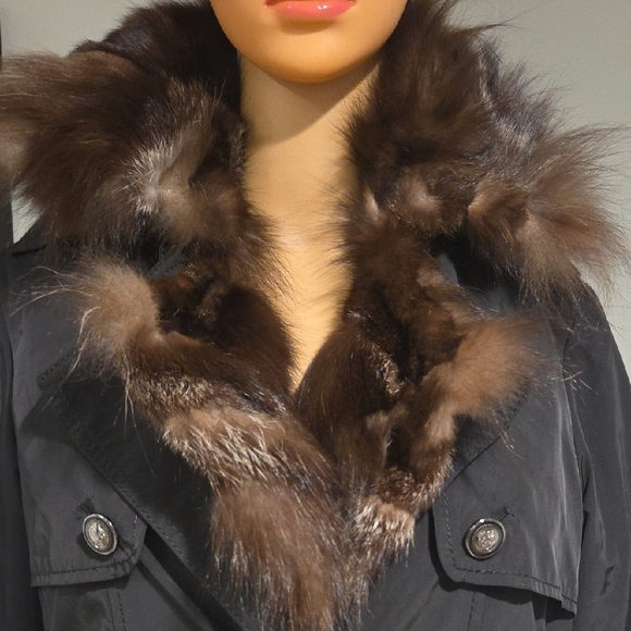 Chic Black Fur-Trimmed Trench Coat - Picture 2 of 14